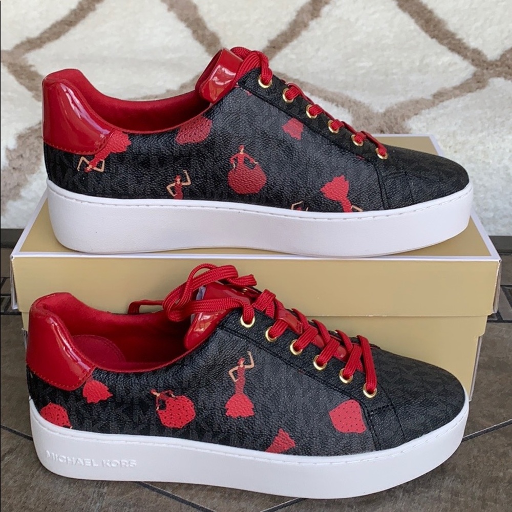 MICHAEL KORS POPPY LACE UP MINI LOGO PVC BLACK MUL - Picture 15 of 16